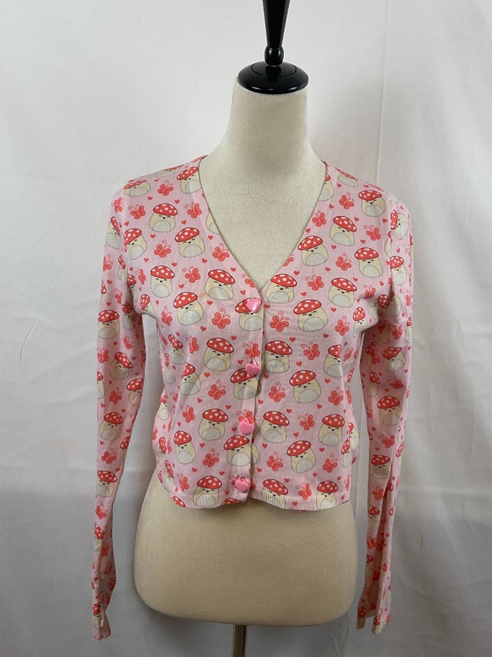 Rare Dolls Kill x Original Squishmallows Half Button Cardigan L Pink Red White